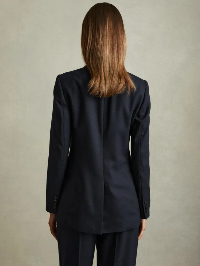 REISS Blazers and Jackets Women Textured Double Breasted Suit Blazer Navy