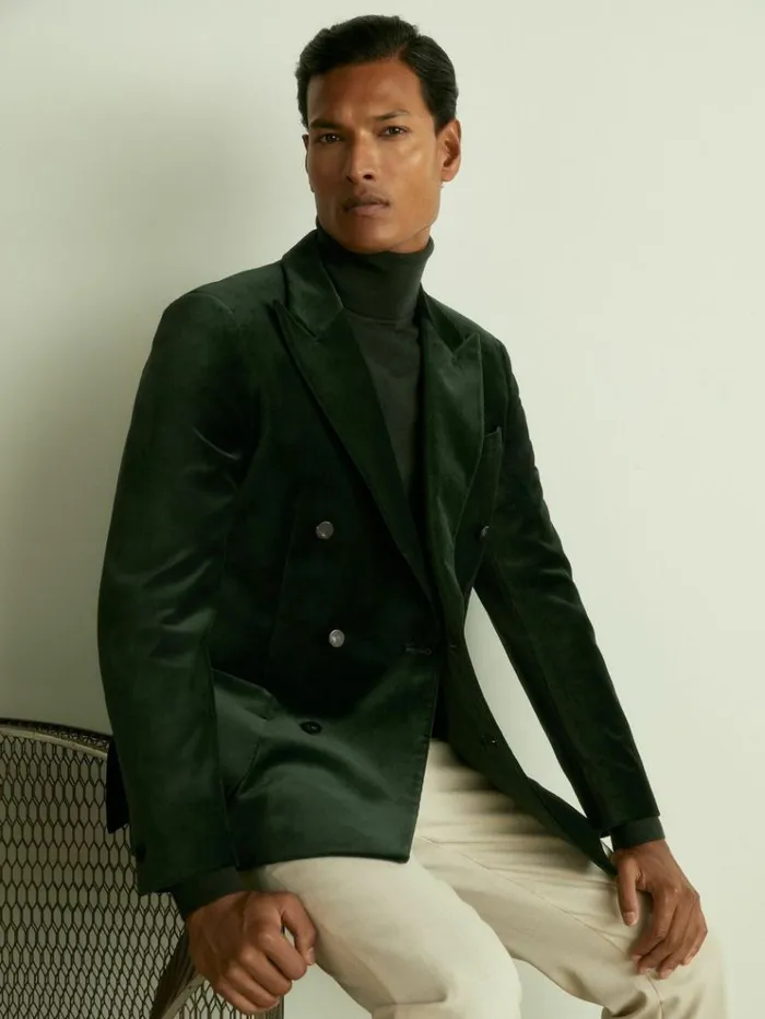REISS Blazers Men CottonBlend Velvet Blazer Forest Green