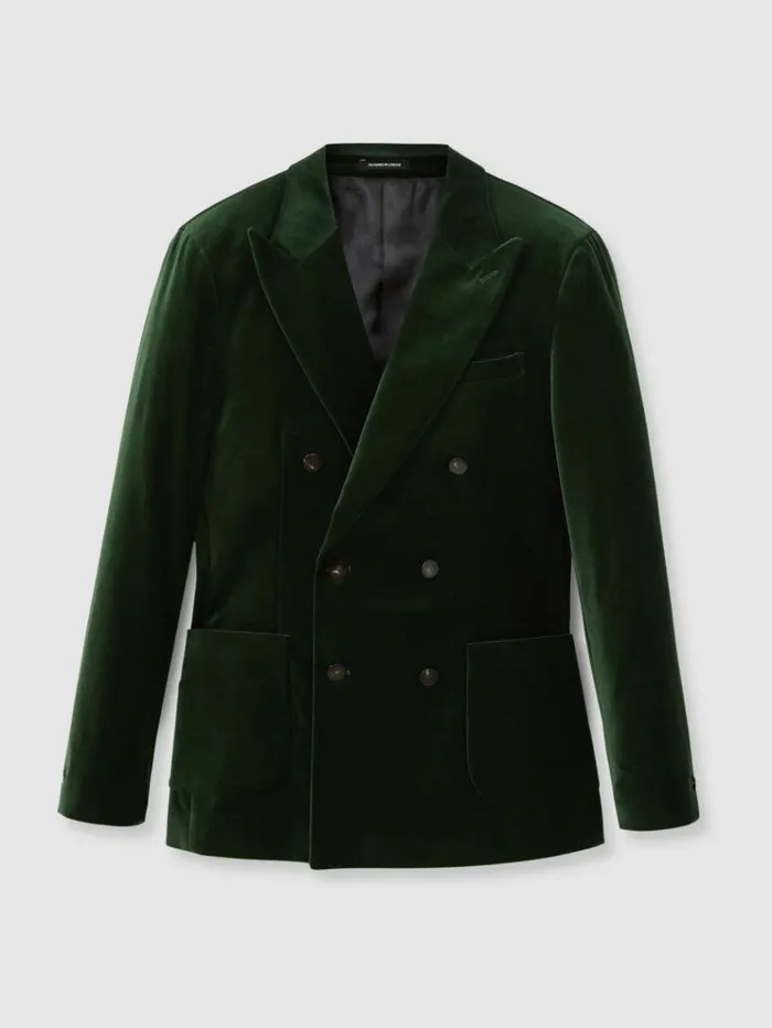 REISS Blazers Men CottonBlend Velvet Blazer Forest Green