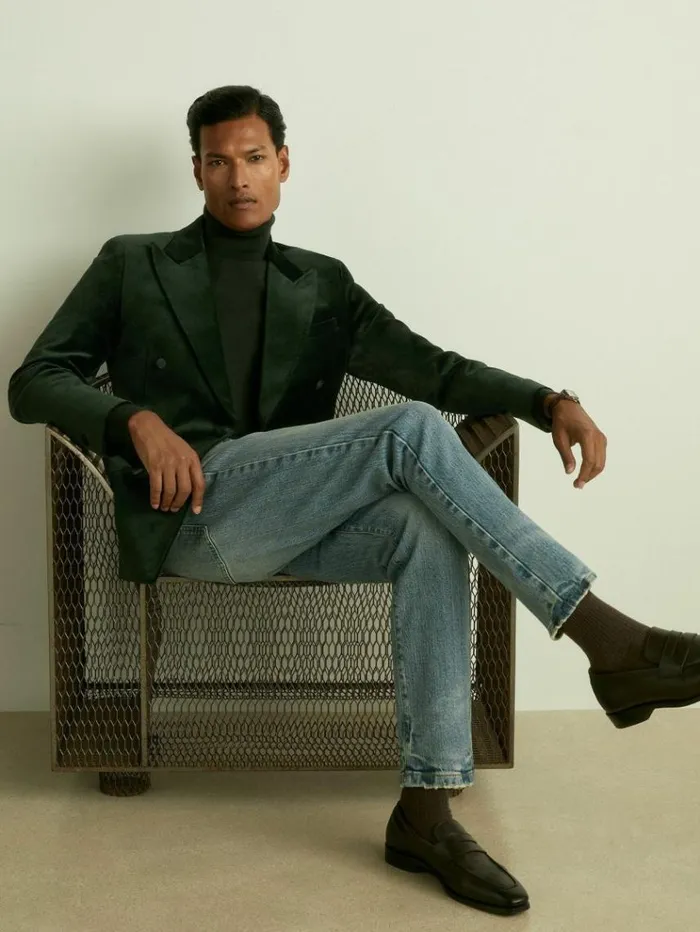 REISS Blazers Men CottonBlend Velvet Blazer Forest Green