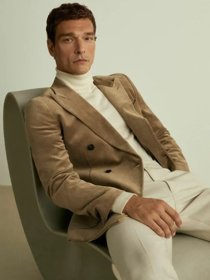 REISS Blazers Men CottonBlend Velvet Blazer Taupe Brown