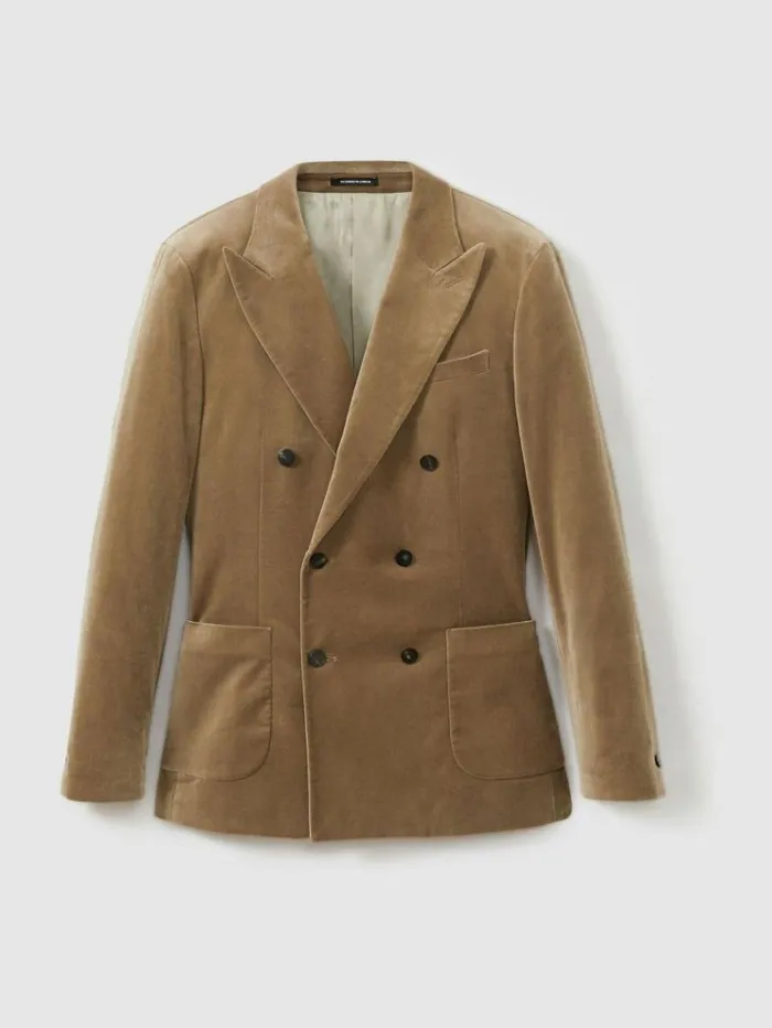 REISS Blazers Men CottonBlend Velvet Blazer Taupe Brown