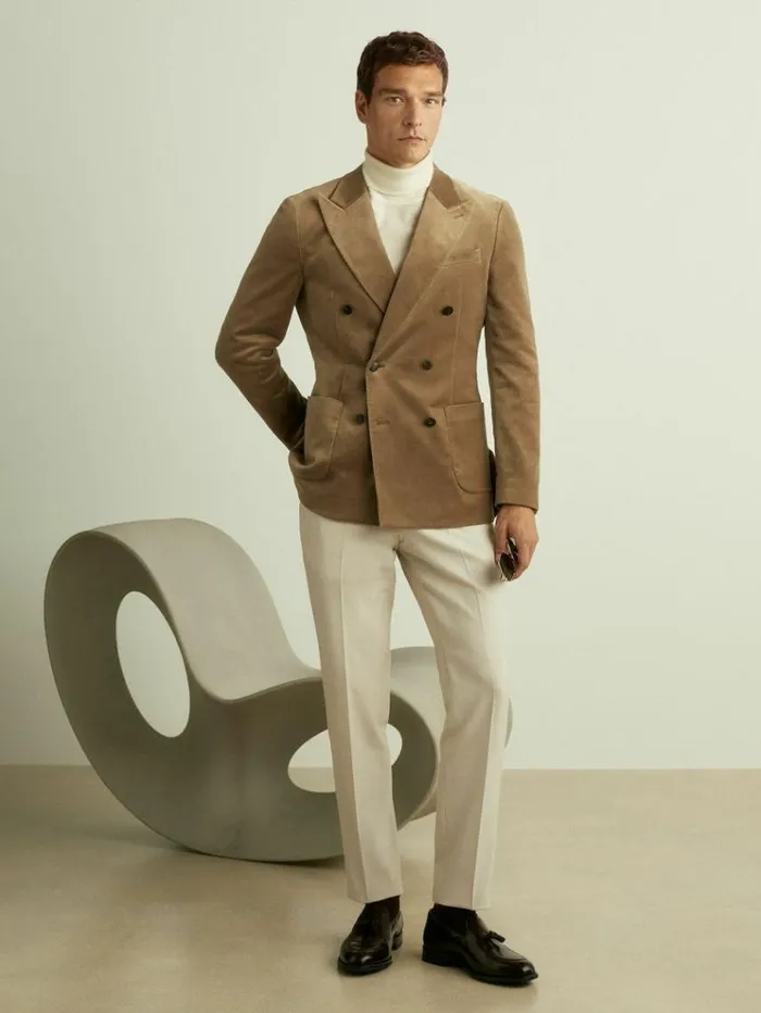REISS Blazers Men CottonBlend Velvet Blazer Taupe Brown
