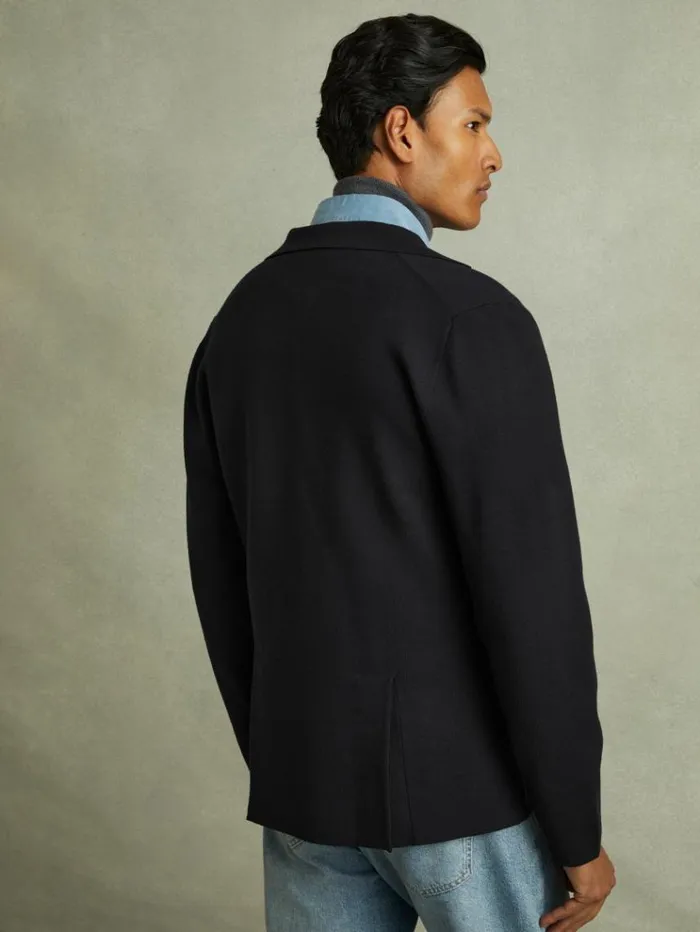 REISS Blazers Men Knitted Double Breasted Blazer Navy