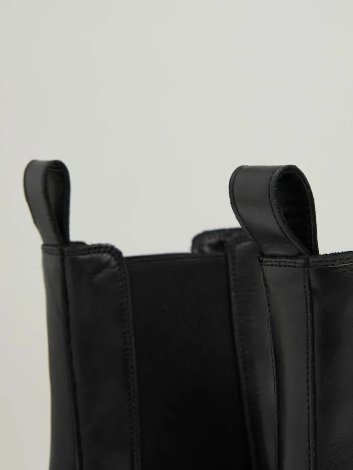 REISS Boots Women Leather Cleated Sole Chelsea Boots Black