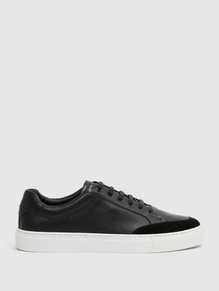 REISS Casual Shoes Men Leather Low Top Trainers Black