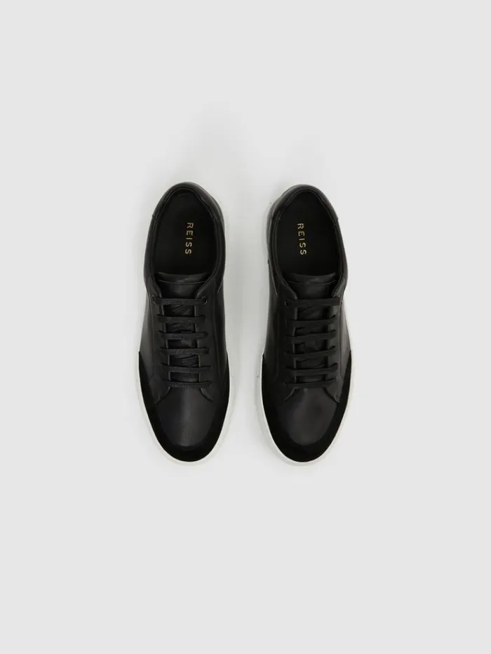 REISS Casual Shoes Men Leather Low Top Trainers Black