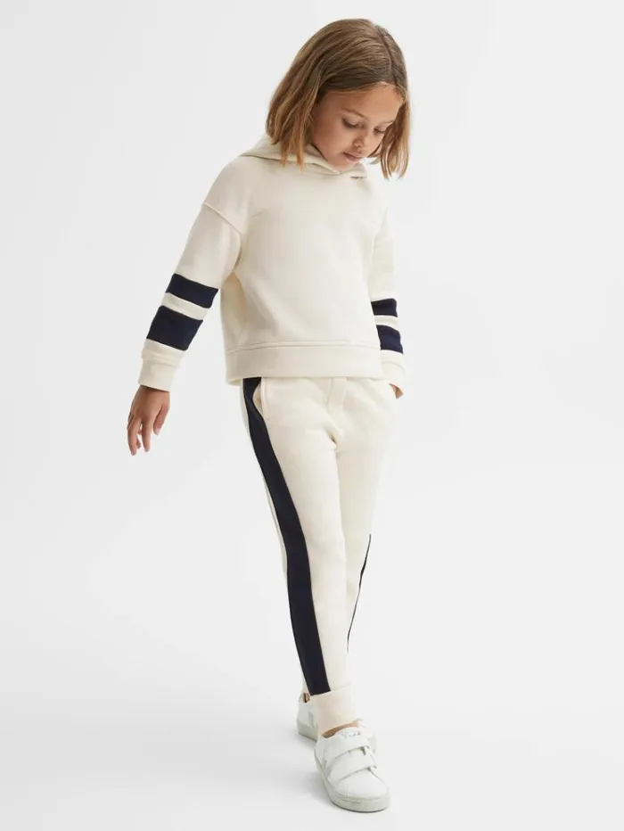 REISS CoOrds Children Cotton Blend Colourblock Hoodie And Joggers Set Ecru