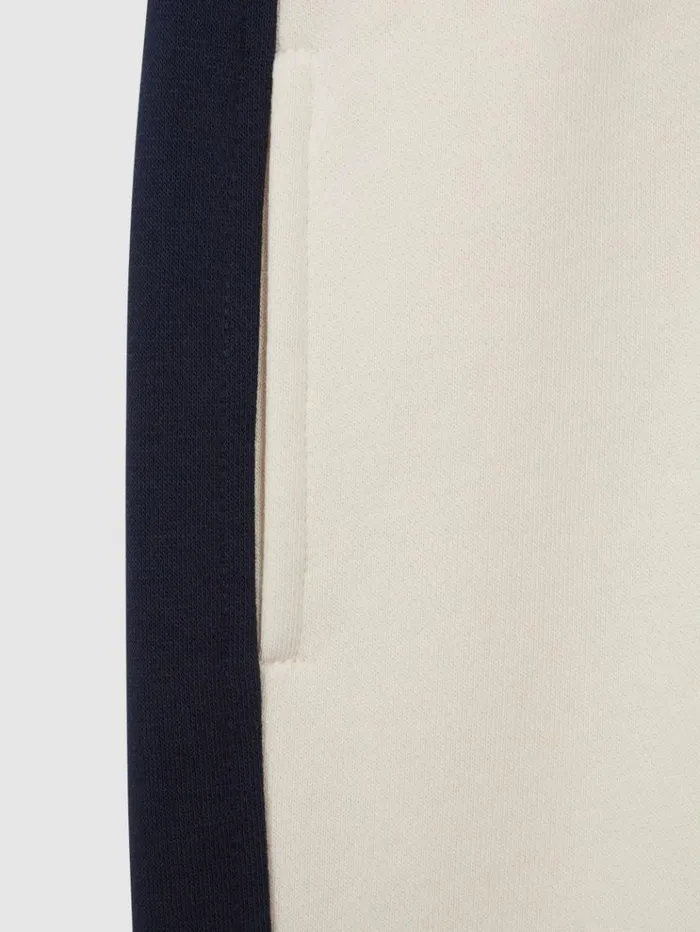 REISS CoOrds Children Cotton Blend Colourblock Hoodie And Joggers Set Ecru