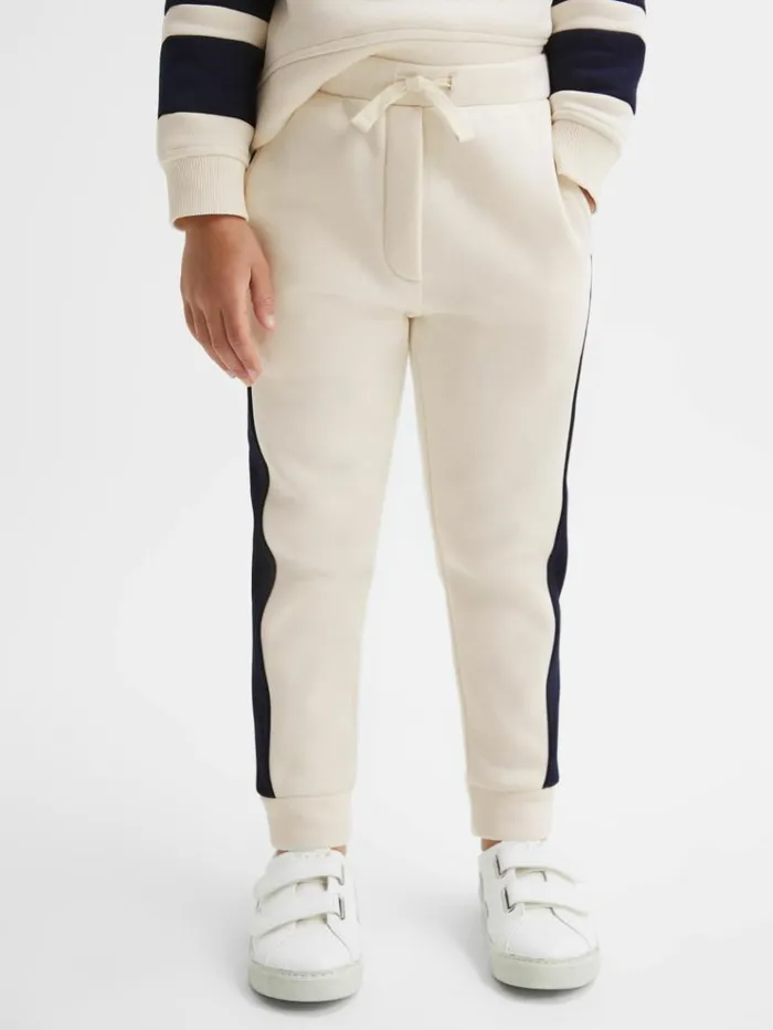 REISS CoOrds Children Cotton Blend Colourblock Hoodie And Joggers Set Ecru