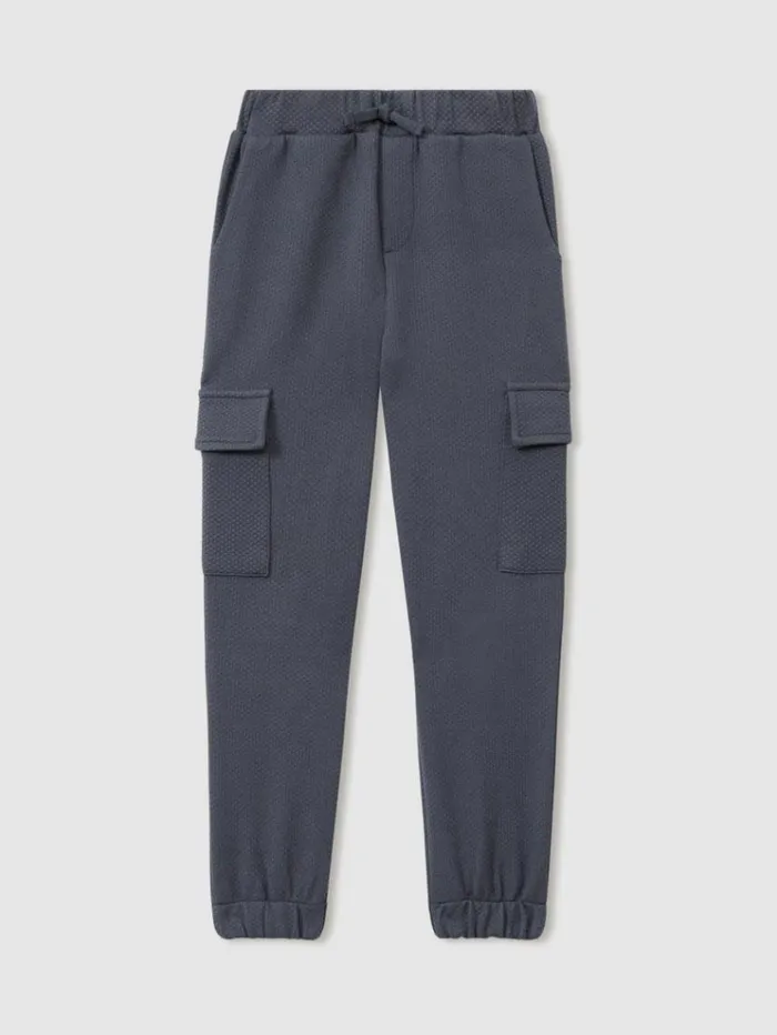 REISS CoOrds Children Textured Cotton Blend Drawstring Joggers Steel Blue