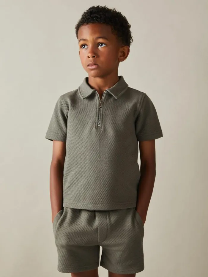 REISS CoOrds Children Textured Drawstring Shorts Green Smoke
