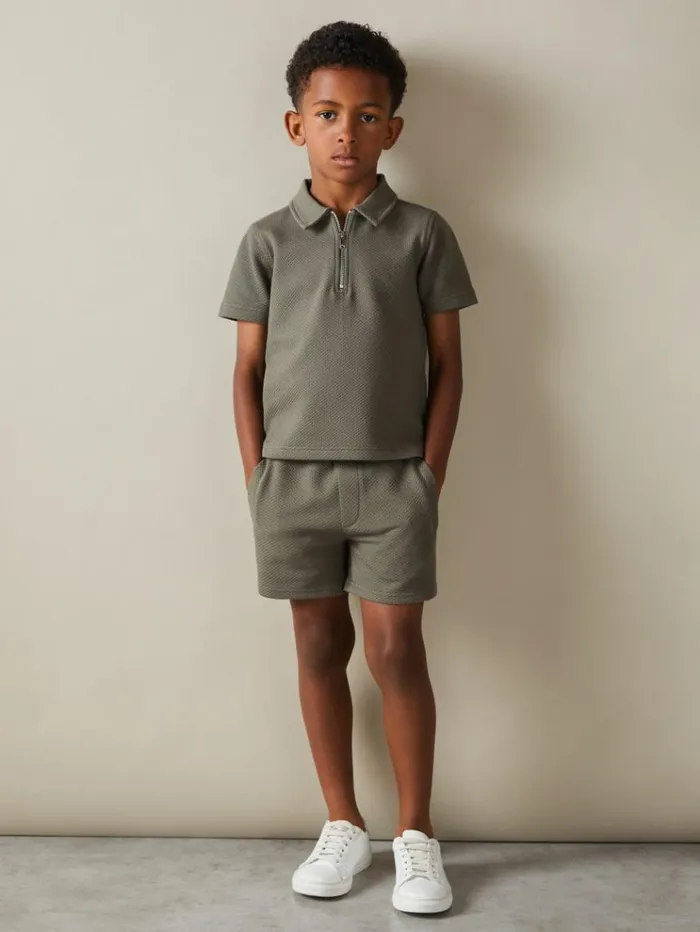REISS CoOrds Children Textured Drawstring Shorts Green Smoke