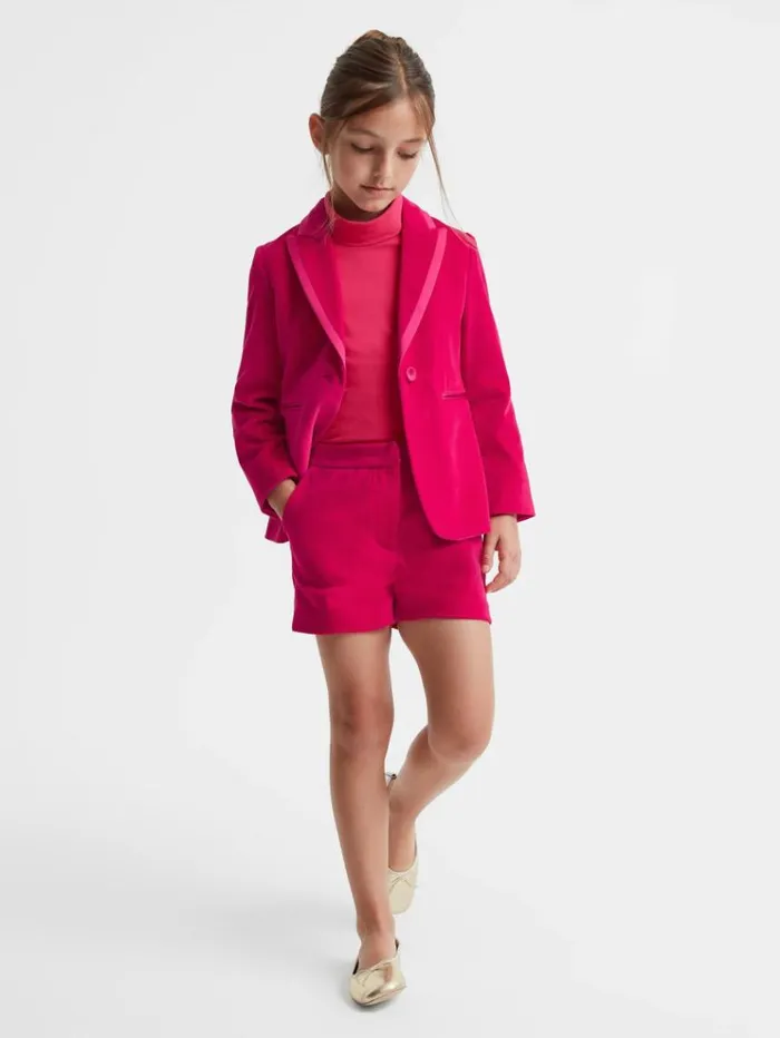 REISS CoOrds Children Velvet Mid Rise Shorts Bright Pink