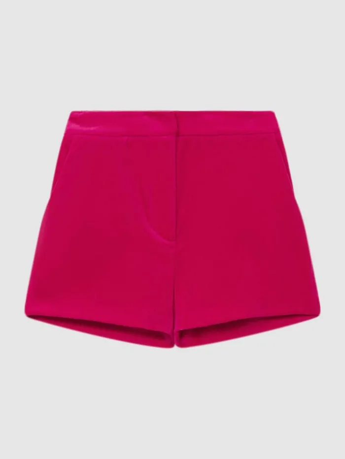 REISS CoOrds Children Velvet Mid Rise Shorts Bright Pink