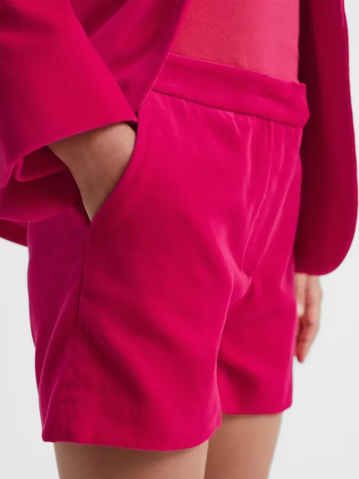 REISS CoOrds Children Velvet Mid Rise Shorts Bright Pink