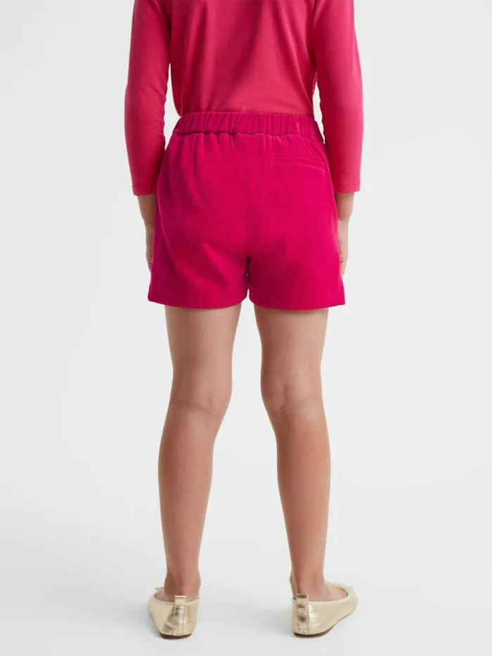 REISS CoOrds Children Velvet Mid Rise Shorts Bright Pink