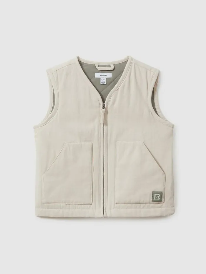 REISS Coats and Jackets Children Cotton Quilted Gilet Off White