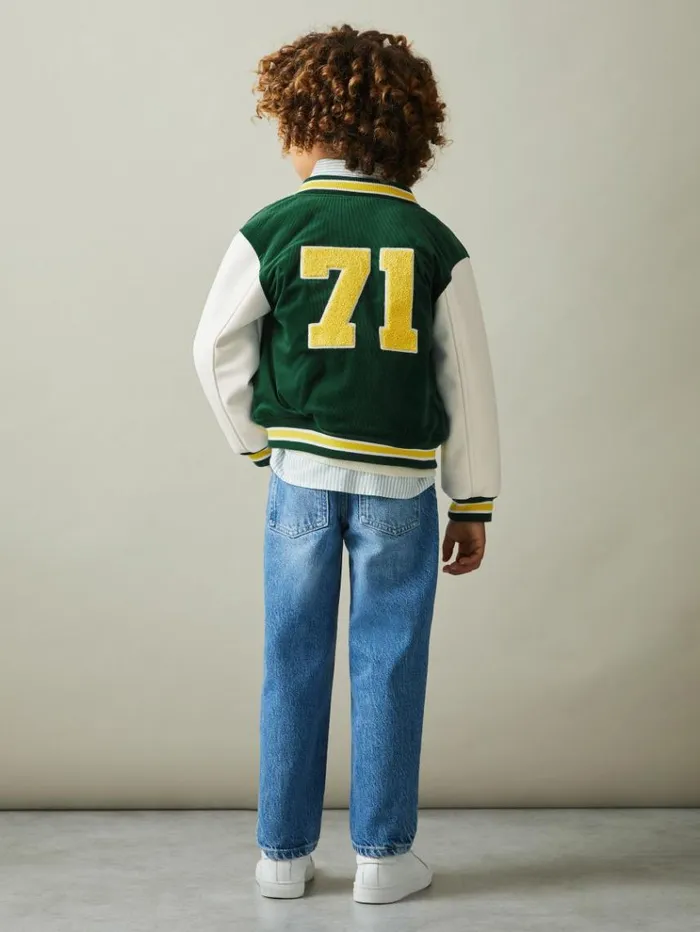 REISS Coats and Jackets Children Hybrid CordFaux Leather Varsity Bomber Jacket Forest Green REISS Coats and Jackets Children Hybrid CordFaux Leather Varsity Bomber Jacket Forest Green