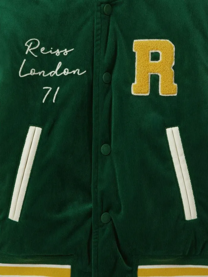 REISS Coats and Jackets Children Hybrid CordFaux Leather Varsity Bomber Jacket Forest Green