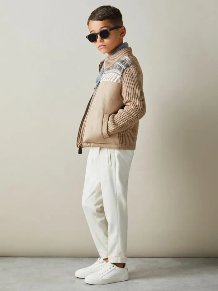 REISS Coats and Jackets Children Hybrid Knit And Quilt Funnel Neck Jacket Oatmeal Melange REISS Coats and Jackets Children Hybrid Knit And Quilt Funnel Neck Jacket Oatmeal Melange