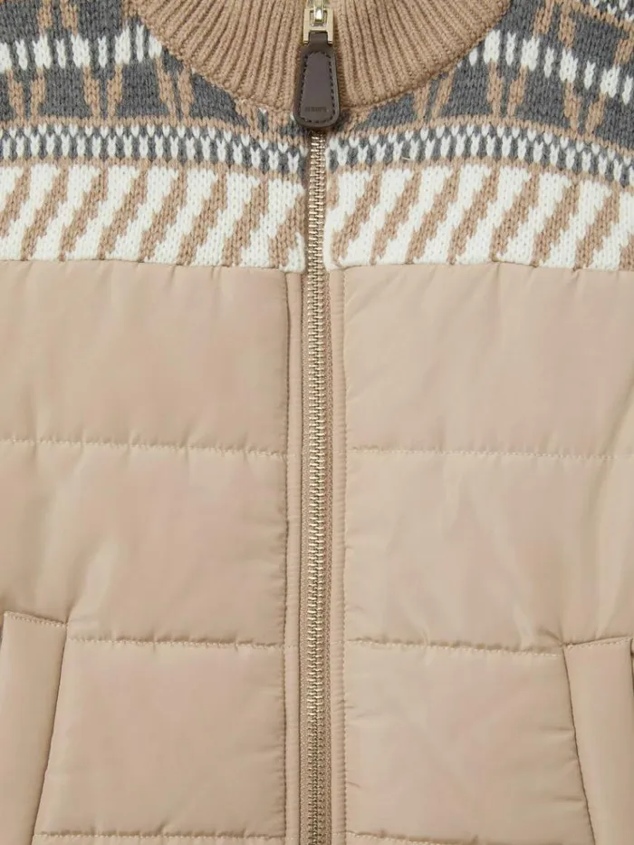 REISS Coats and Jackets Children Hybrid Knit And Quilt Funnel Neck Jacket Oatmeal Melange