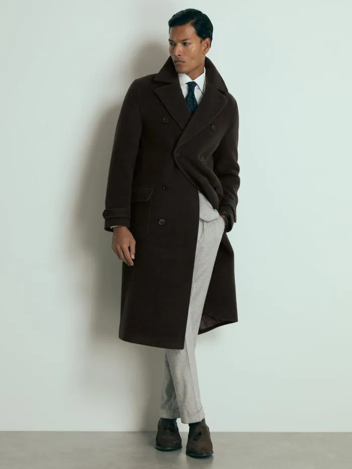 REISS Coats and Jackets Men Atelier WoolBlend Felt DoubleBreasted Coat Brown