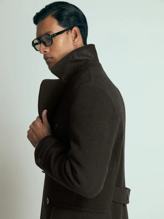 REISS Coats and Jackets Men Atelier WoolBlend Felt DoubleBreasted Coat Brown