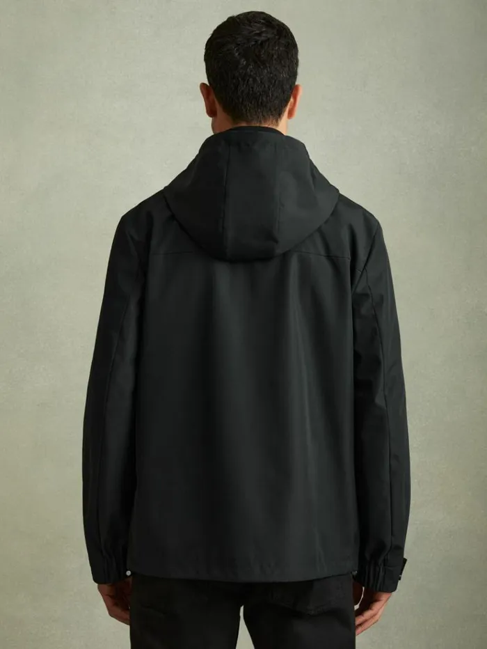 REISS Coats and Jackets Men Drawstring Hem Technical Hooded Jacket Navy