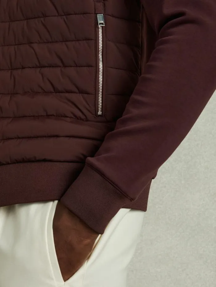 REISS Coats and Jackets Men Hybrid Quilt And Knit ZipThrough Jacket Bordeaux