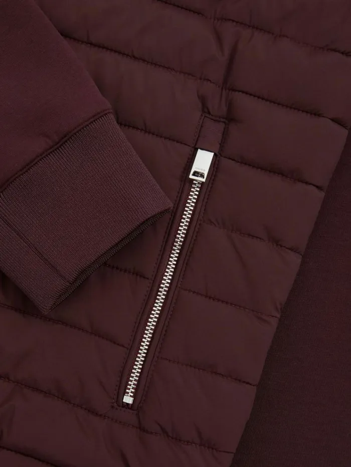 REISS Coats and Jackets Men Hybrid Quilt And Knit ZipThrough Jacket Bordeaux
