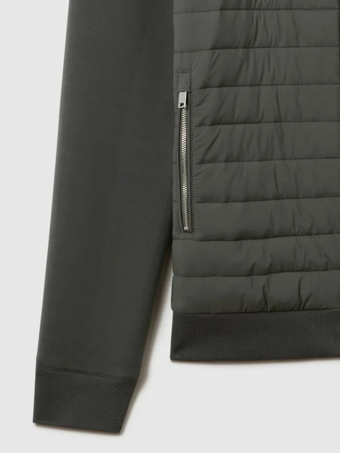 REISS Coats and Jackets Men Hybrid Quilt And Knit ZipThrough Jacket Sage