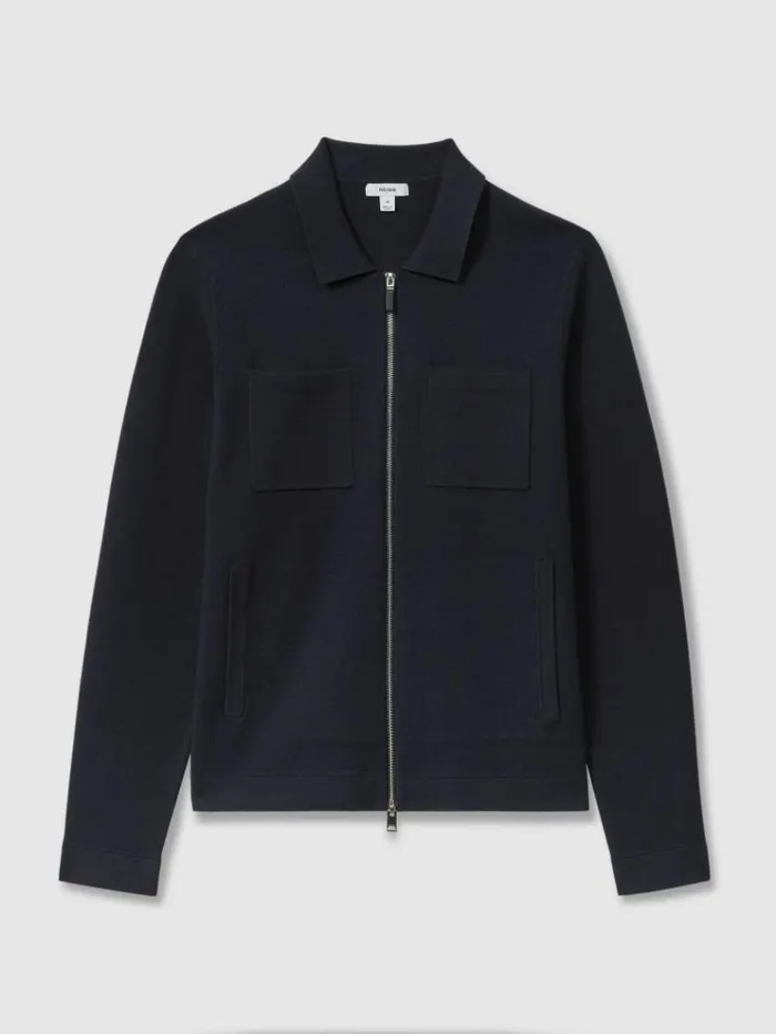 REISS Coats and Jackets Men Knitted Zip Through Jacket Navy