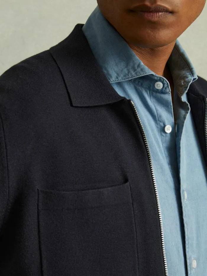 REISS Coats and Jackets Men Knitted Zip Through Jacket Navy