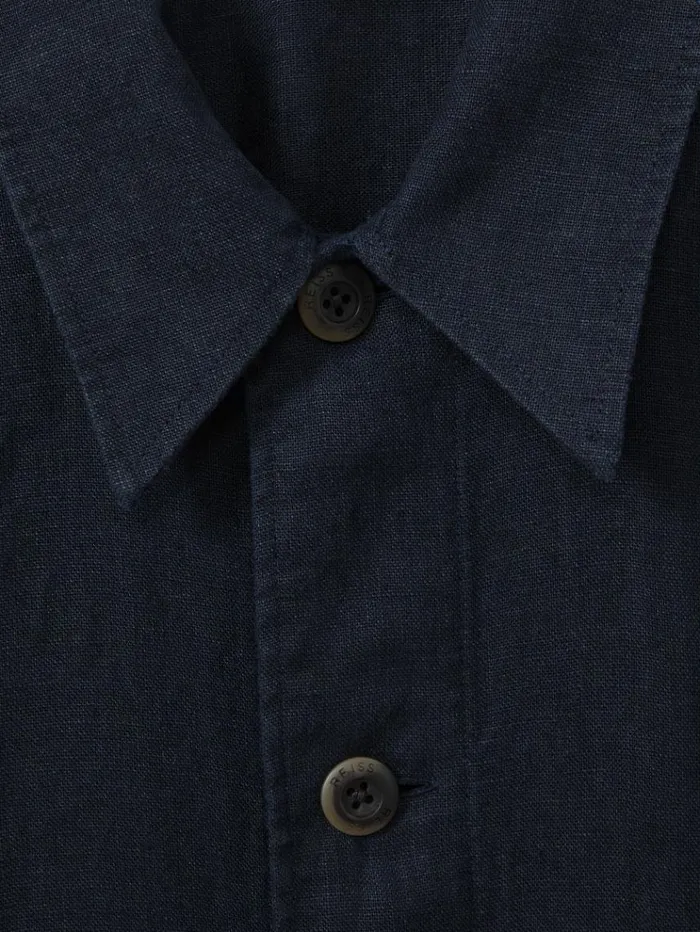 REISS Coats and Jackets Men Linen Elasticated Hem Overshirt Navy