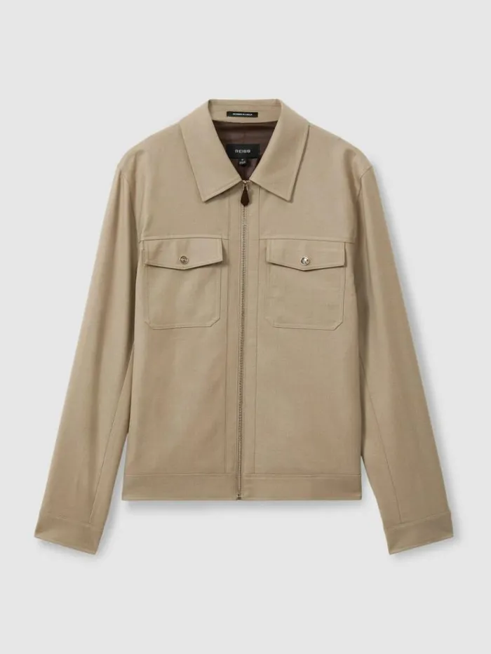 REISS Coats and Jackets Men Moleskin Finish Trucker Jacket Light Camel