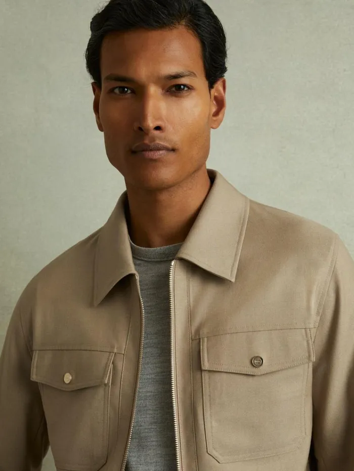 REISS Coats and Jackets Men Moleskin Finish Trucker Jacket Light Camel
