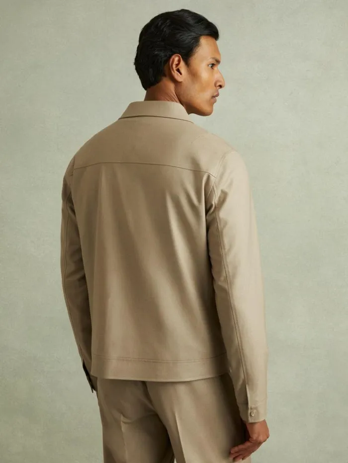 REISS Coats and Jackets Men Moleskin Finish Trucker Jacket Light Camel