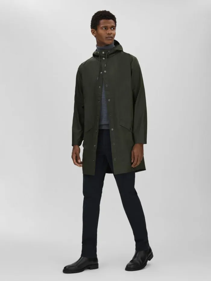 REISS Coats and Jackets Men Rains Longline Hooded Raincoat Dark Green