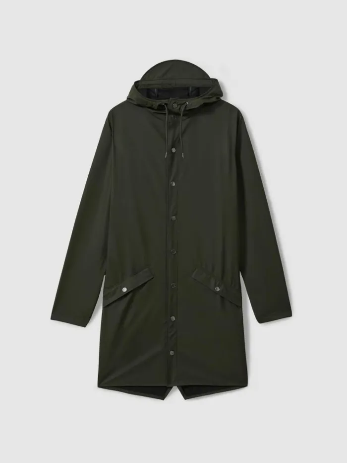 REISS Coats and Jackets Men Rains Longline Hooded Raincoat Dark Green