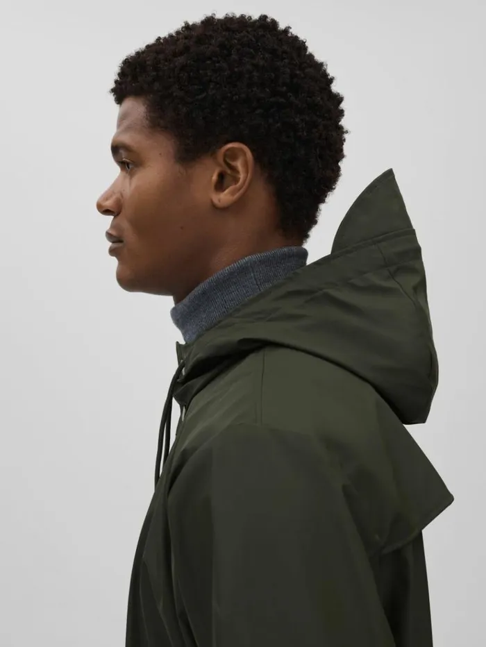 REISS Coats and Jackets Men Rains Longline Hooded Raincoat Dark Green