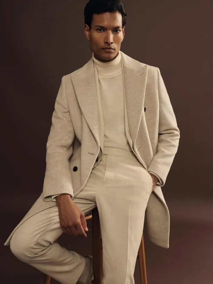 REISS Coats and Jackets Men WoolBlend DobleBreasted Coat Oatmeal
