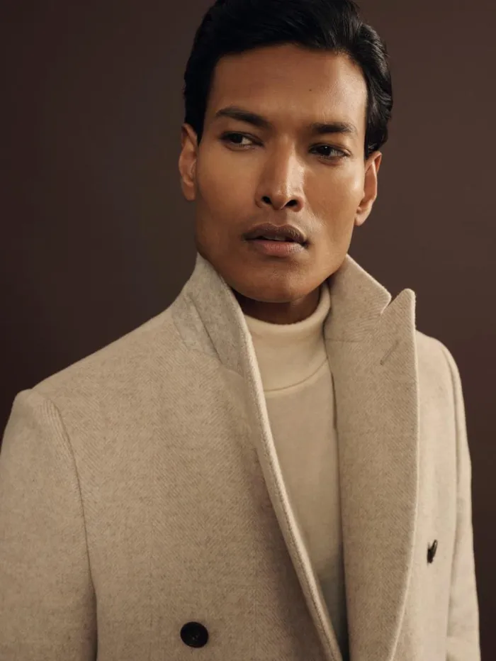 REISS Coats and Jackets Men WoolBlend DobleBreasted Coat Oatmeal