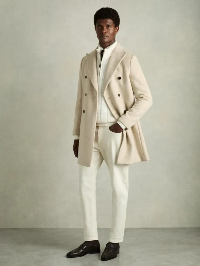 REISS Coats and Jackets Men WoolBlend DobleBreasted Coat Oatmeal