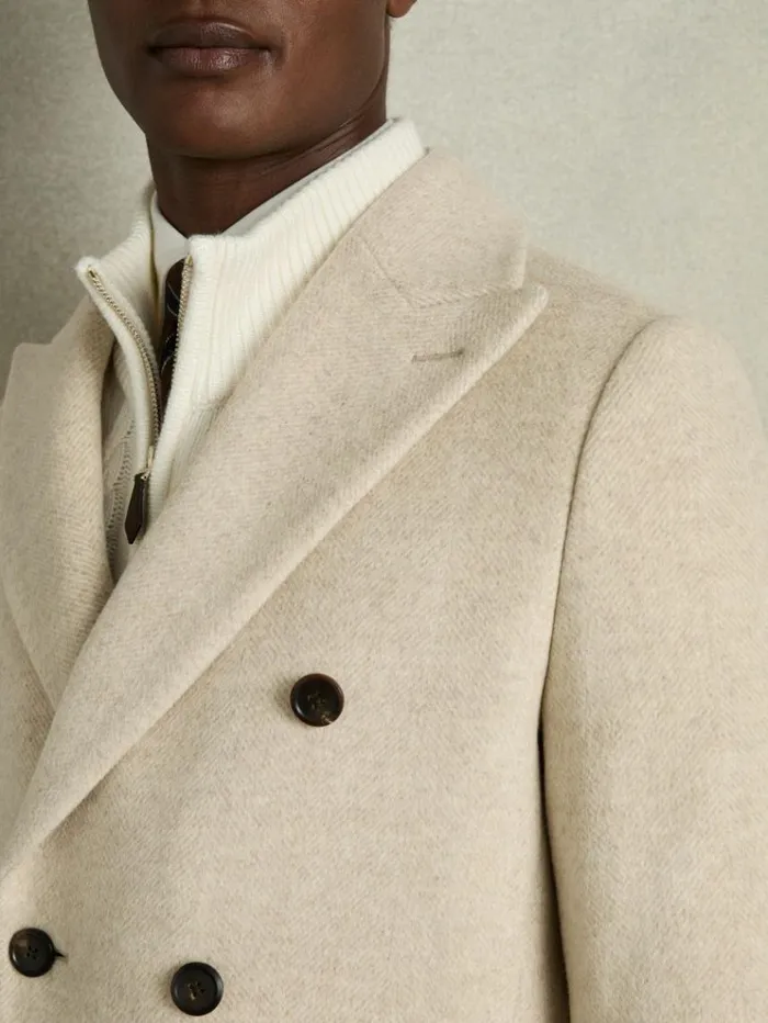 REISS Coats and Jackets Men WoolBlend DobleBreasted Coat Oatmeal