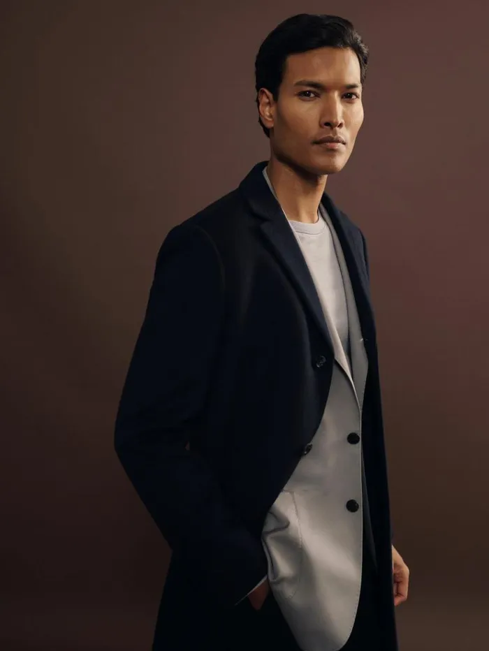 REISS Coats and Jackets Men Wool Blend Single Breasted Epsom Overcoat Navy