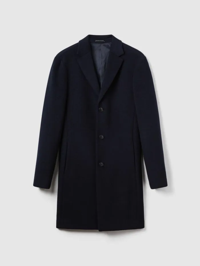 REISS Coats and Jackets Men Wool Blend Single Breasted Epsom Overcoat Navy