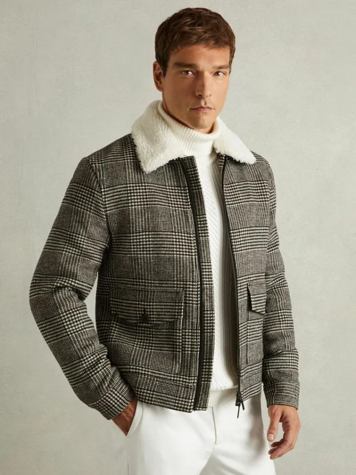 REISS Coats and Jackets Men WoolBlend Twill Zipped Jacket Blackwhite