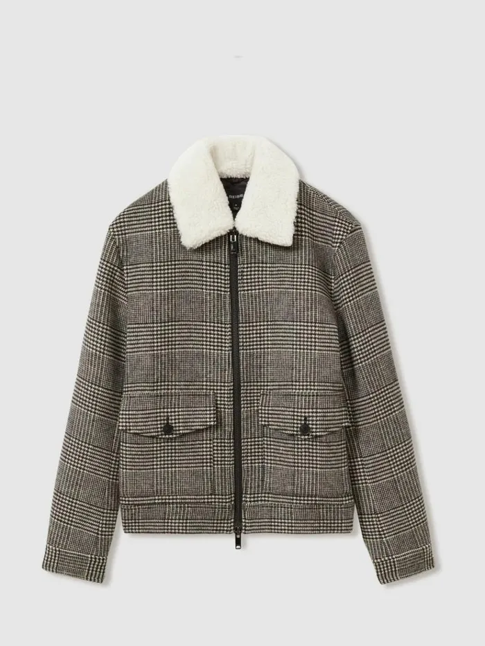 REISS Coats and Jackets Men WoolBlend Twill Zipped Jacket Blackwhite