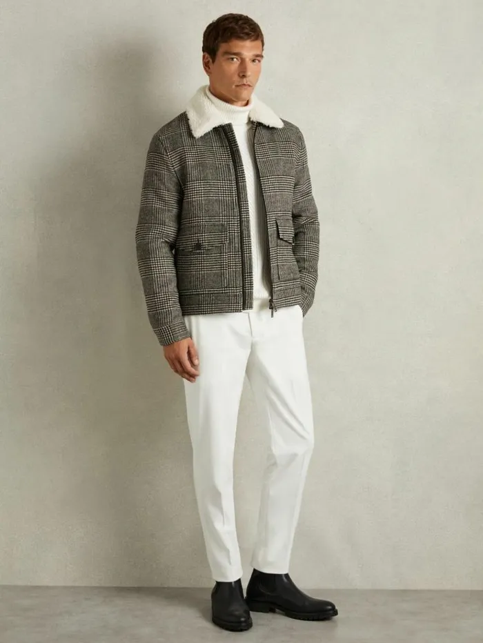 REISS Coats and Jackets Men WoolBlend Twill Zipped Jacket Blackwhite